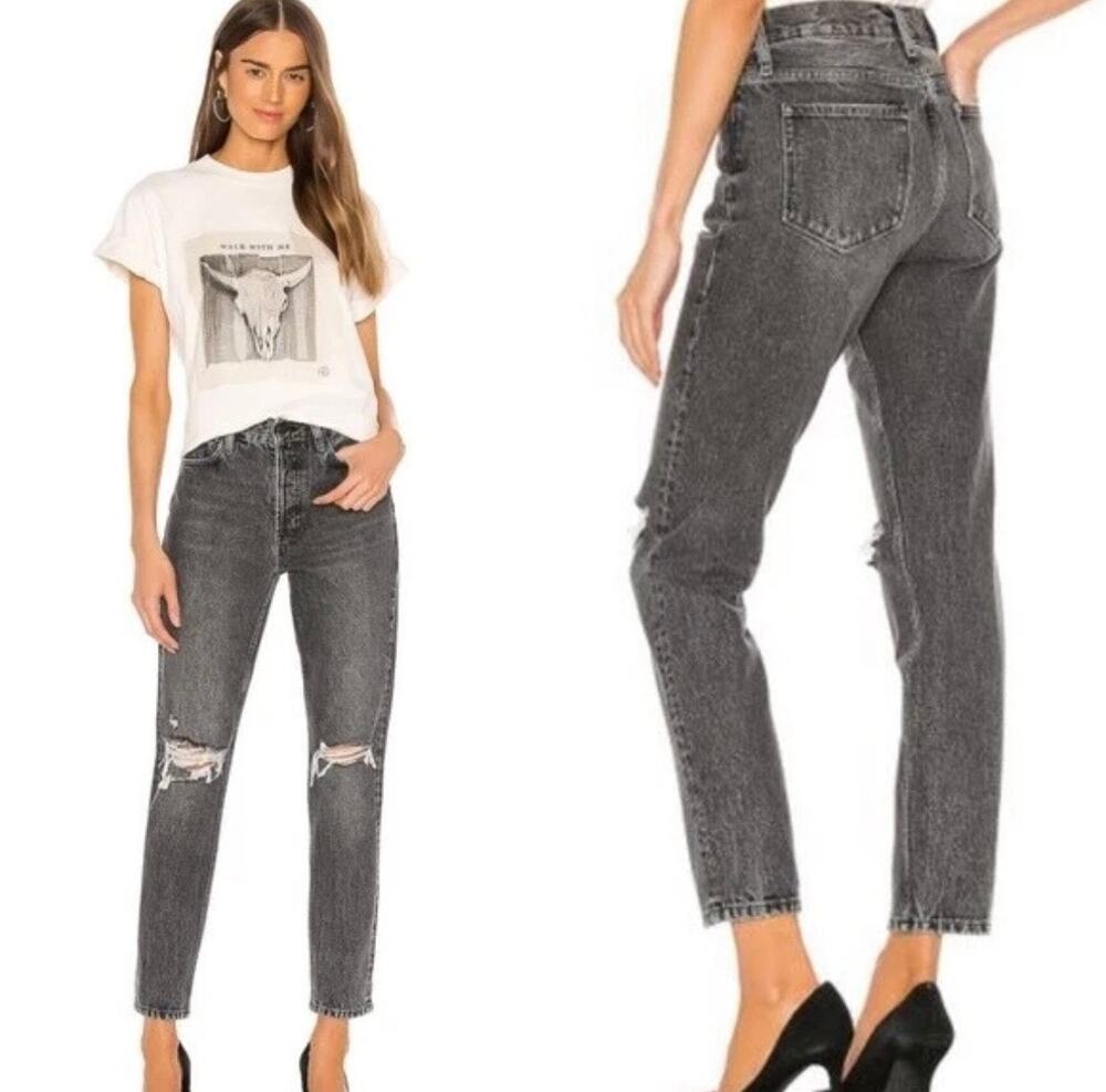 Anine Bing Brenda Distressed Gray Grey Jeans Straight Leg 24 Designer Pants